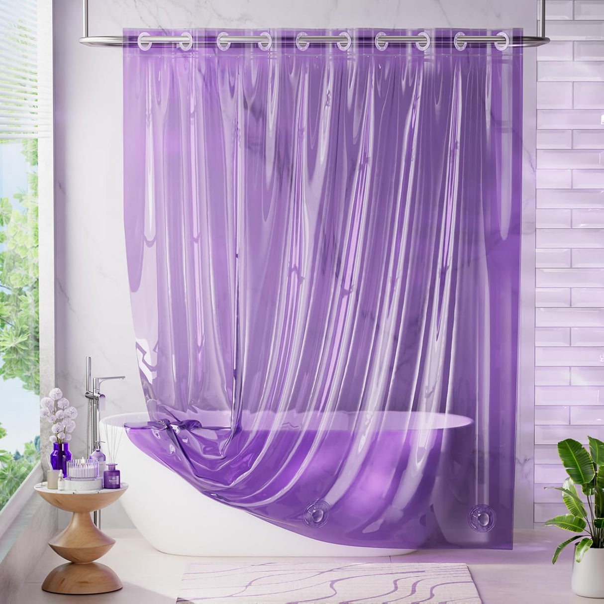 No Hook Rainbow Shower Curtain