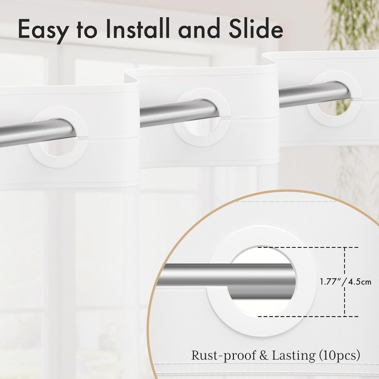 Metal towel bar with text 'Easy to Install and Slide' and dimensions on a white background.