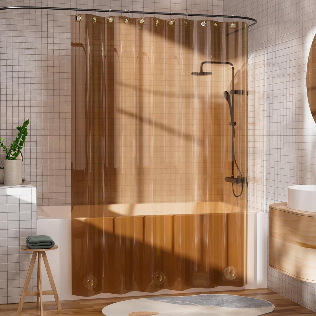 Rainbow Shower Curtain Liner Caramel Latte