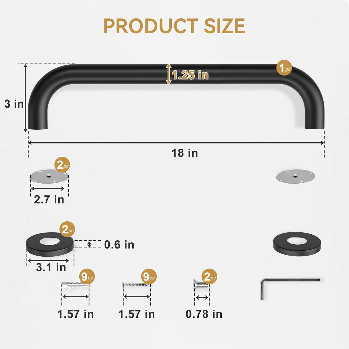 Measurement chart of a black metal bar with dimensions labeled