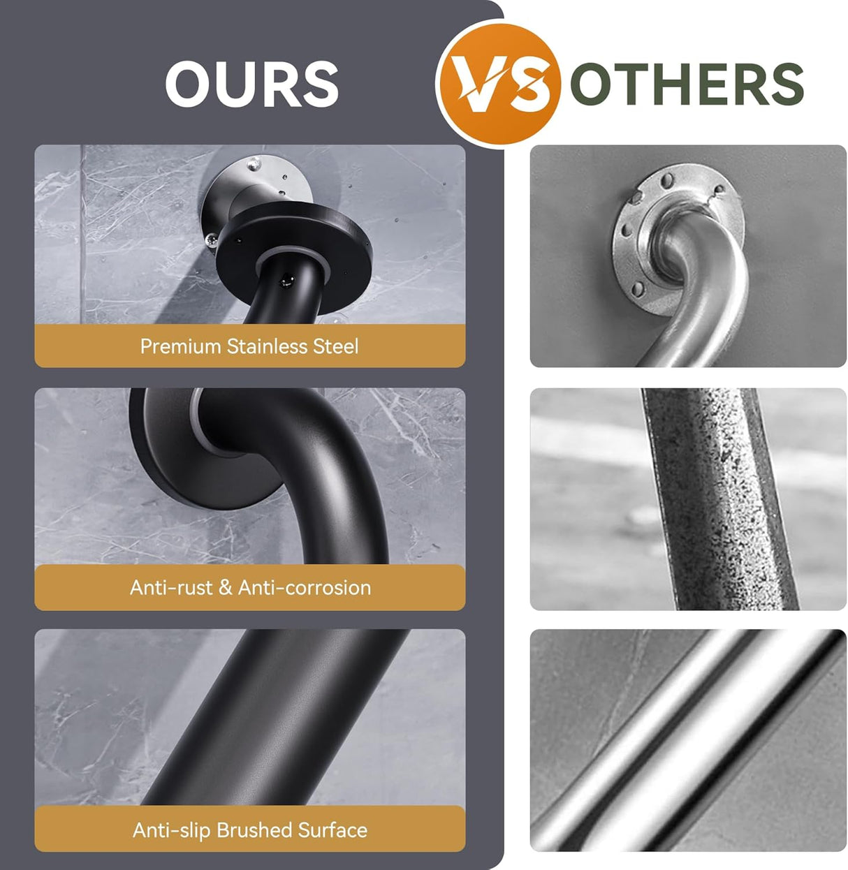 Shower Grab Bars Matte Black