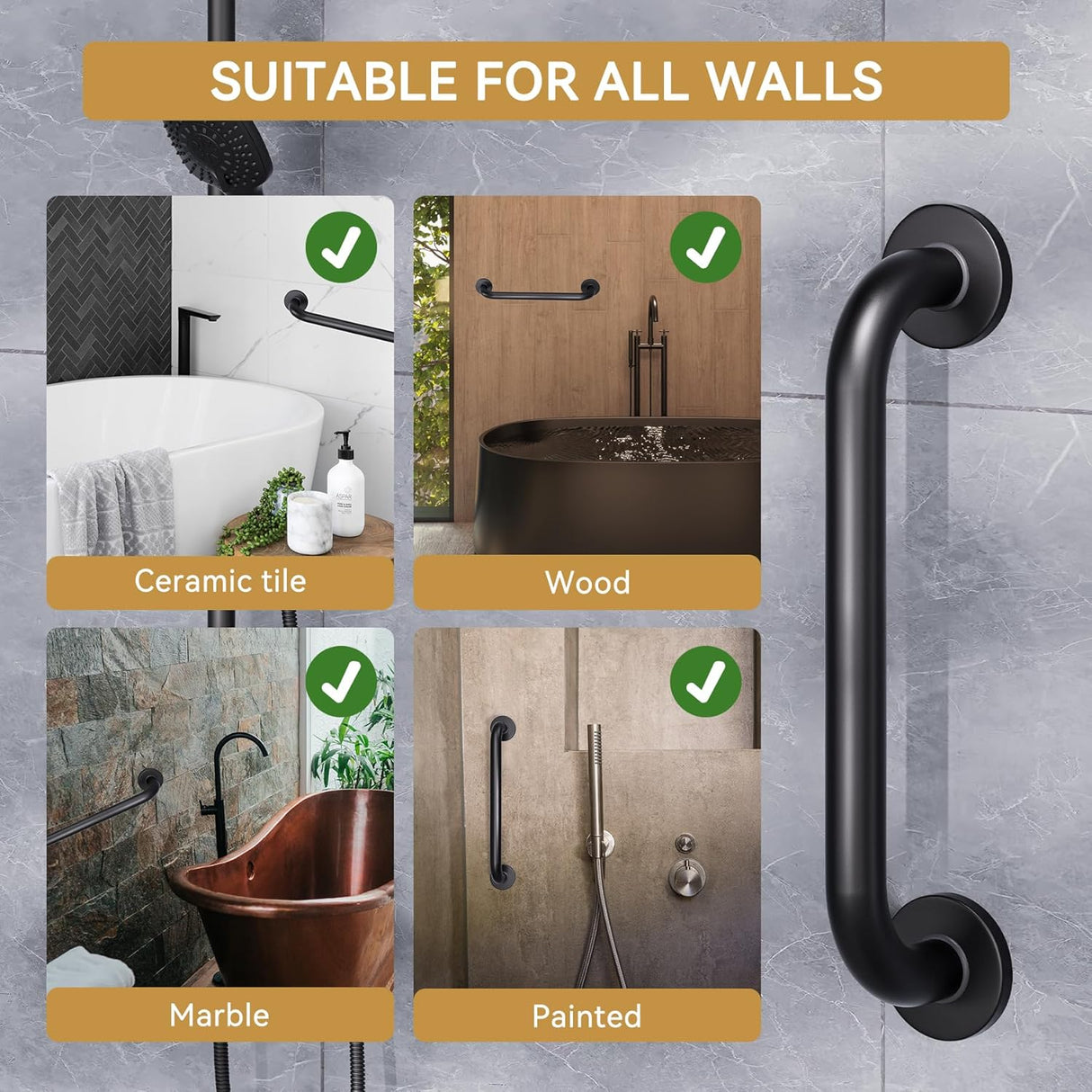 Shower Grab Bars Matte Black