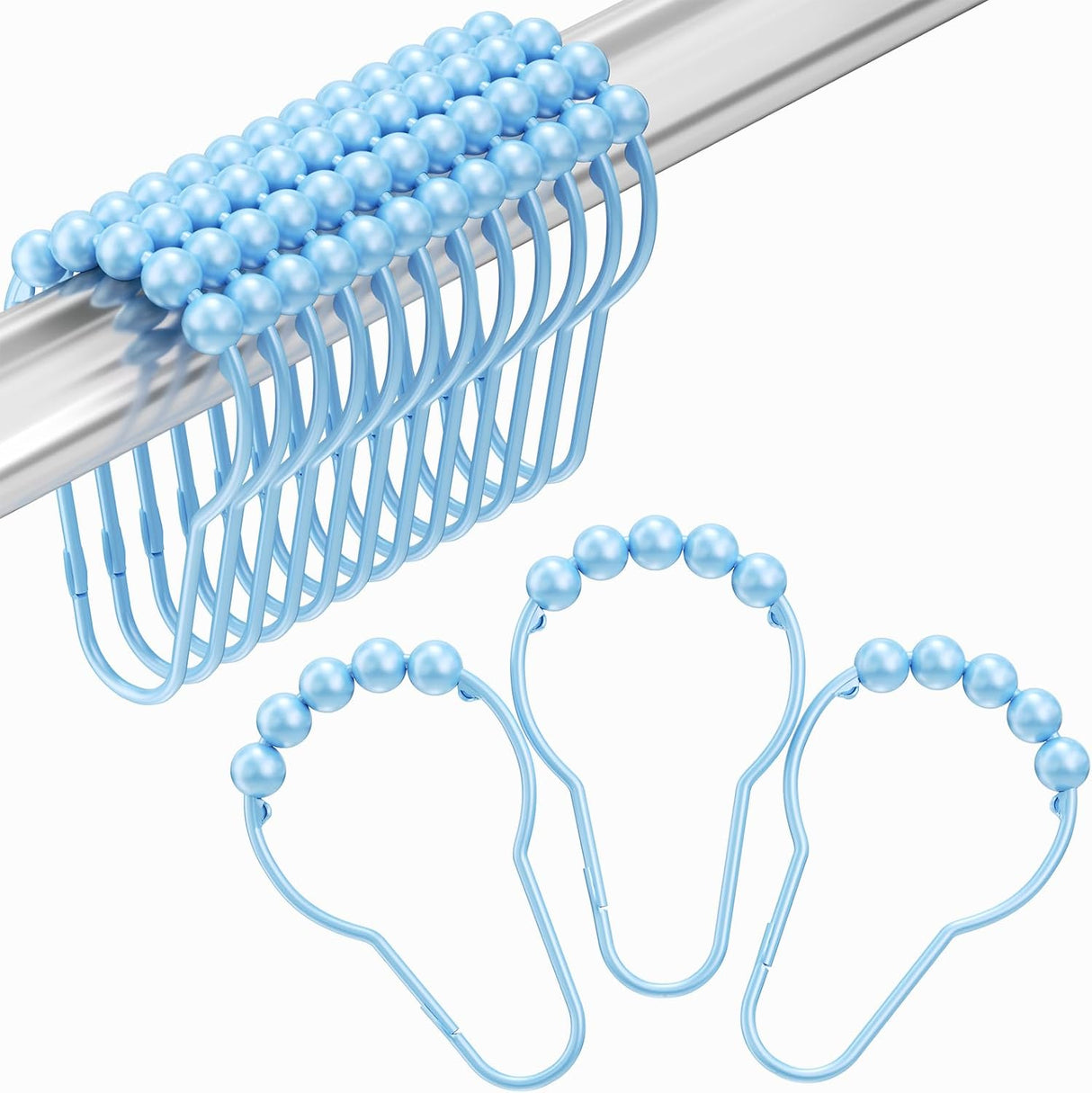 Set of blue beaded hangers on a white background