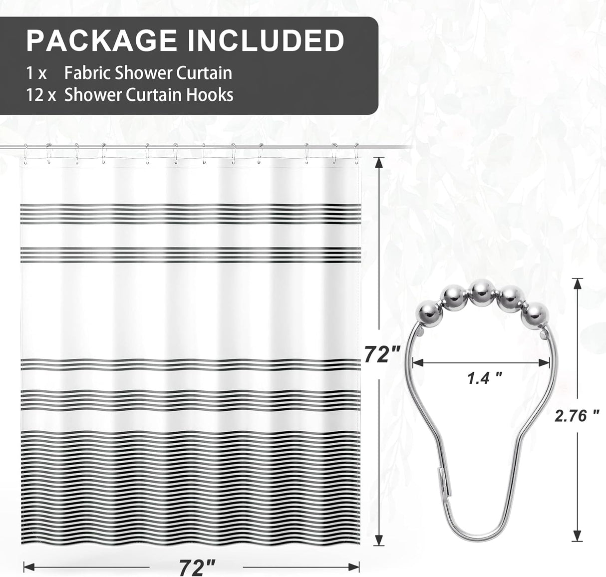 Stripe Design Shower Curtain with Rings