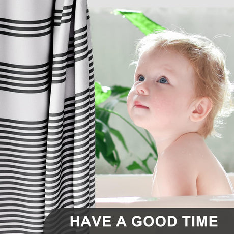 Stripe Design Shower Curtain with Rings