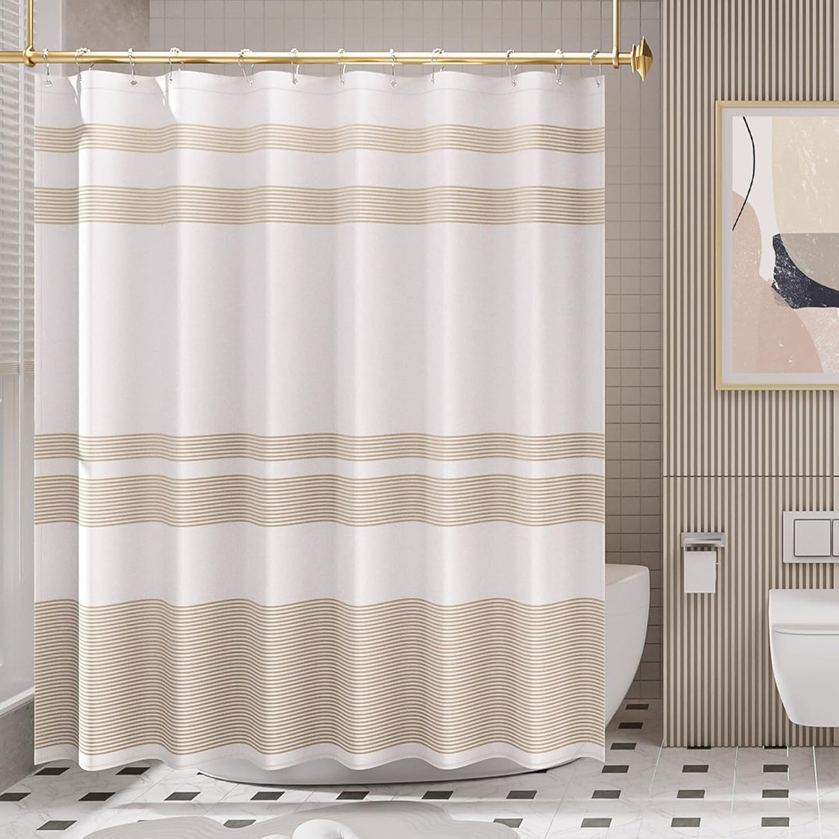 Stripe Design Shower Curtain with Rings
