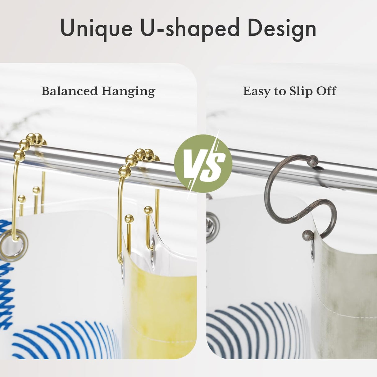 U-Shaped Double Shower Curtain Hooks