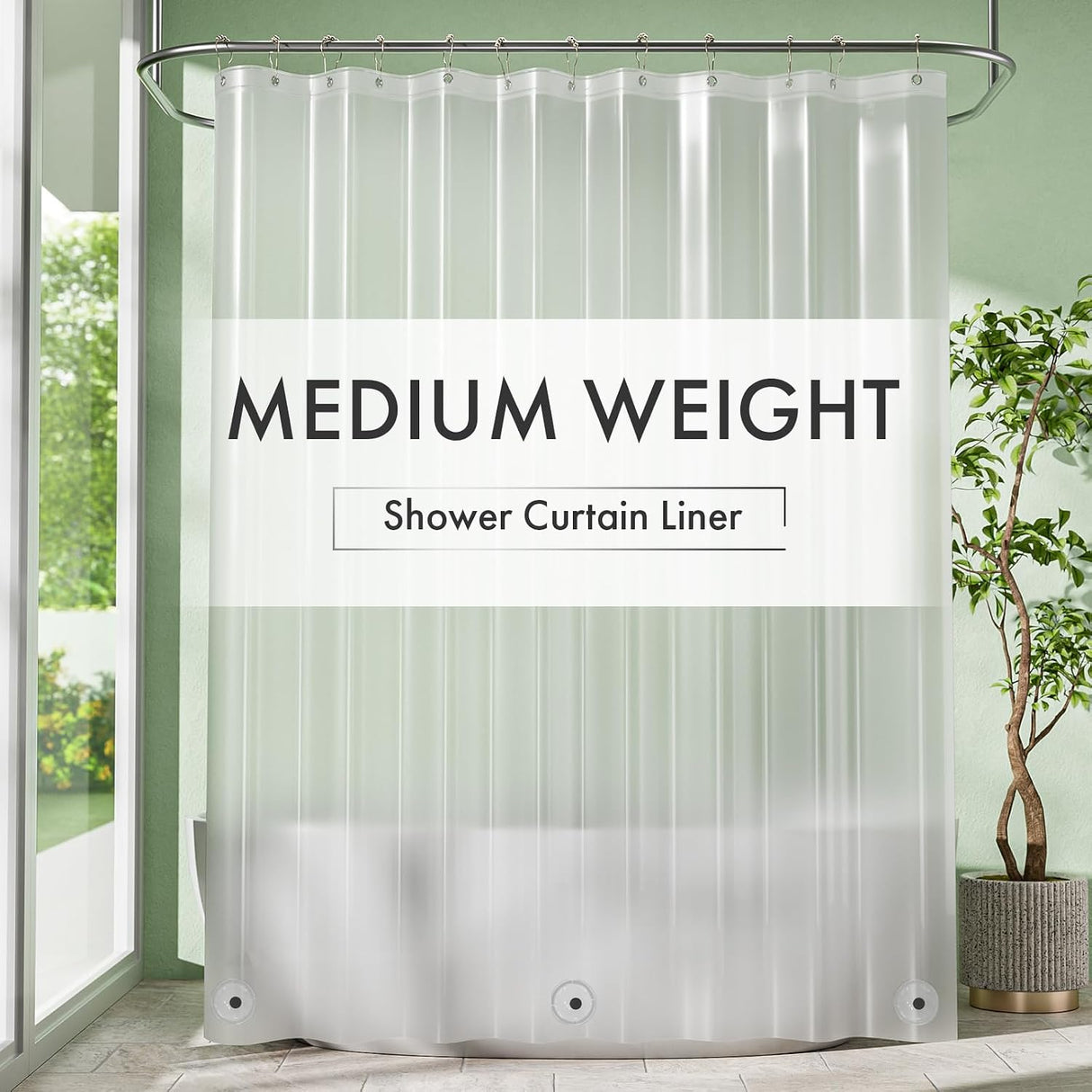 AmazerBath Medium Weight PEVA Shower Curtain Liner, 5G Waterproof & Weighted in Frosted, main product image.