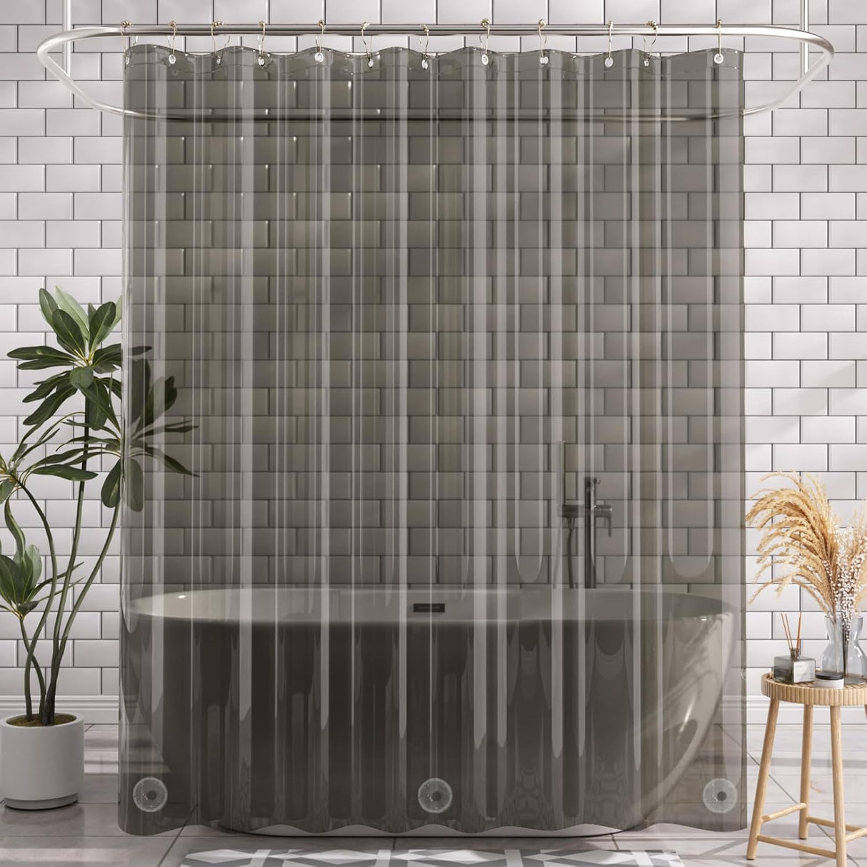 AmazerBath Lightweight PEVA Shower Curtain Liner, 3G Waterproof & Weighted in Black, main product image.
