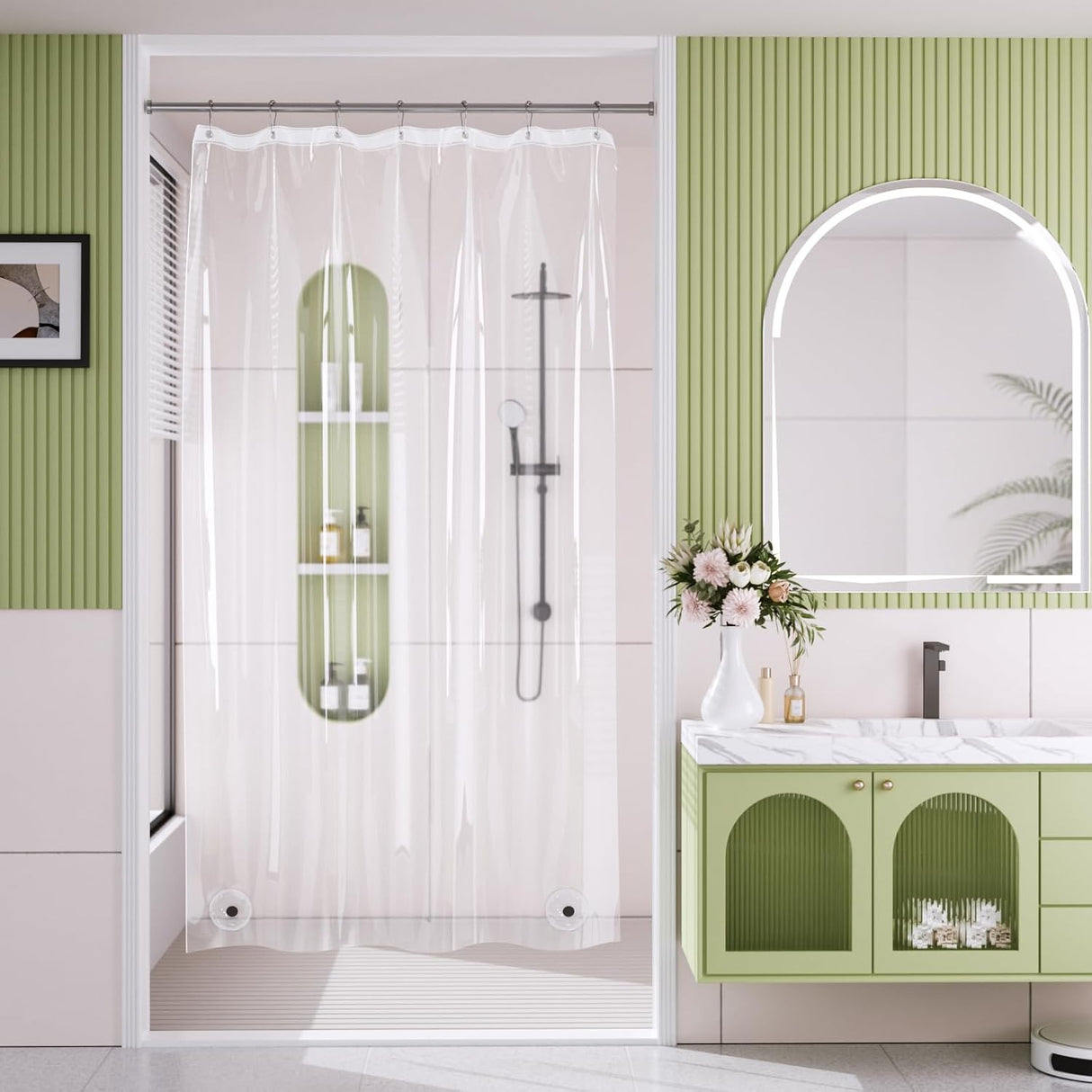 AmazerBath Lightweight PEVA Shower Curtain Liner, 3G Waterproof & Weighted in Clear, main product image.
