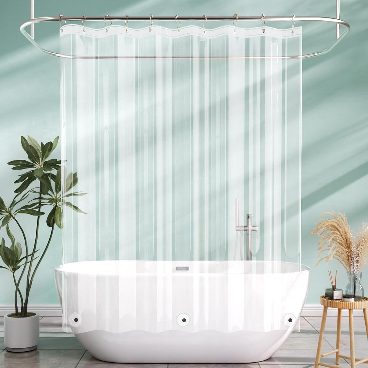 AmazerBath Lightweight PEVA Shower Curtain Liner, 3G Waterproof & Weighted in Clear, main product image.