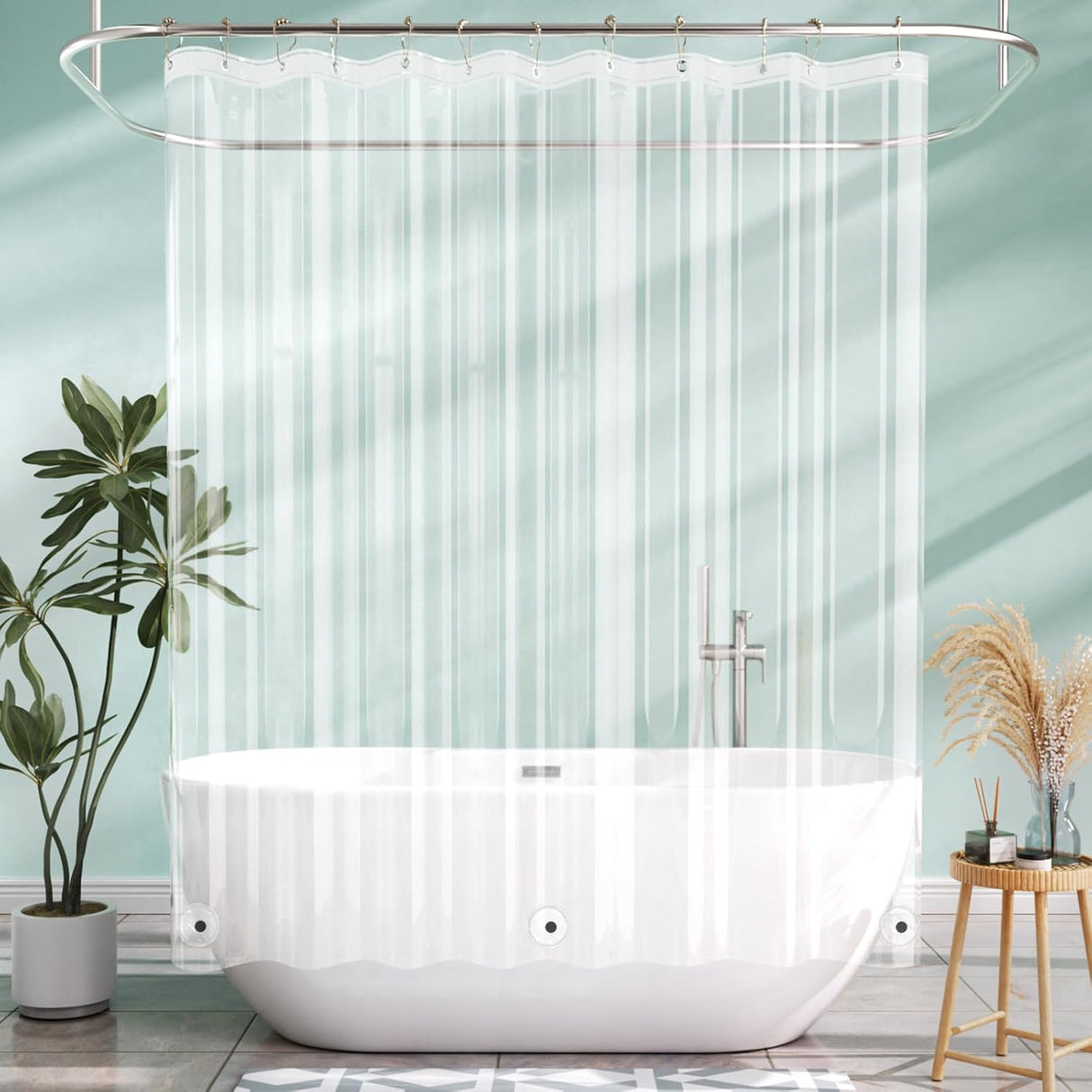 AmazerBath Lightweight PEVA Shower Curtain Liner, 3G Waterproof & Weighted in Clear, main product image.
