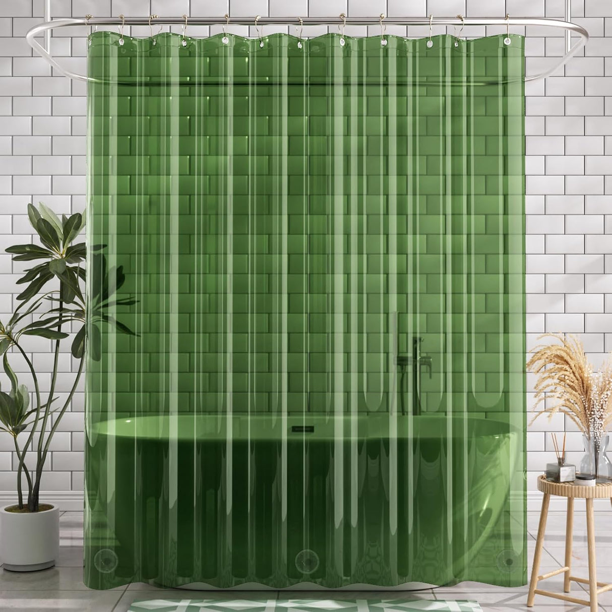 AmazerBath Lightweight PEVA Shower Curtain Liner, 3G Waterproof & Weighted in Green, main product image.