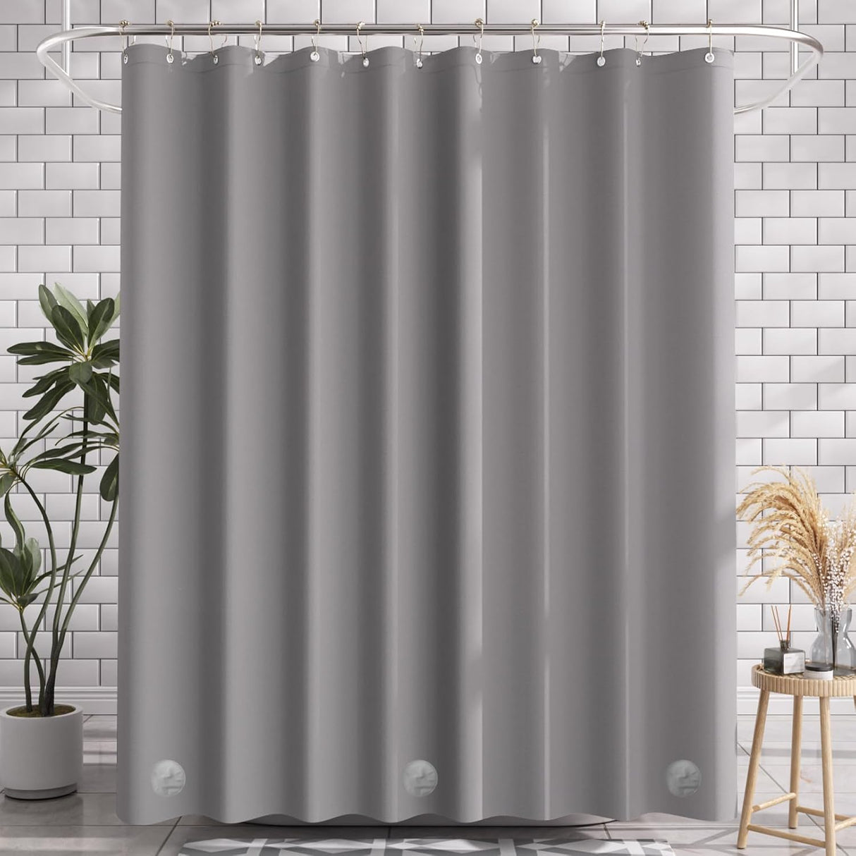 AmazerBath Lightweight PEVA Shower Curtain Liner, 3G Waterproof & Weighted in Grey, main product image.