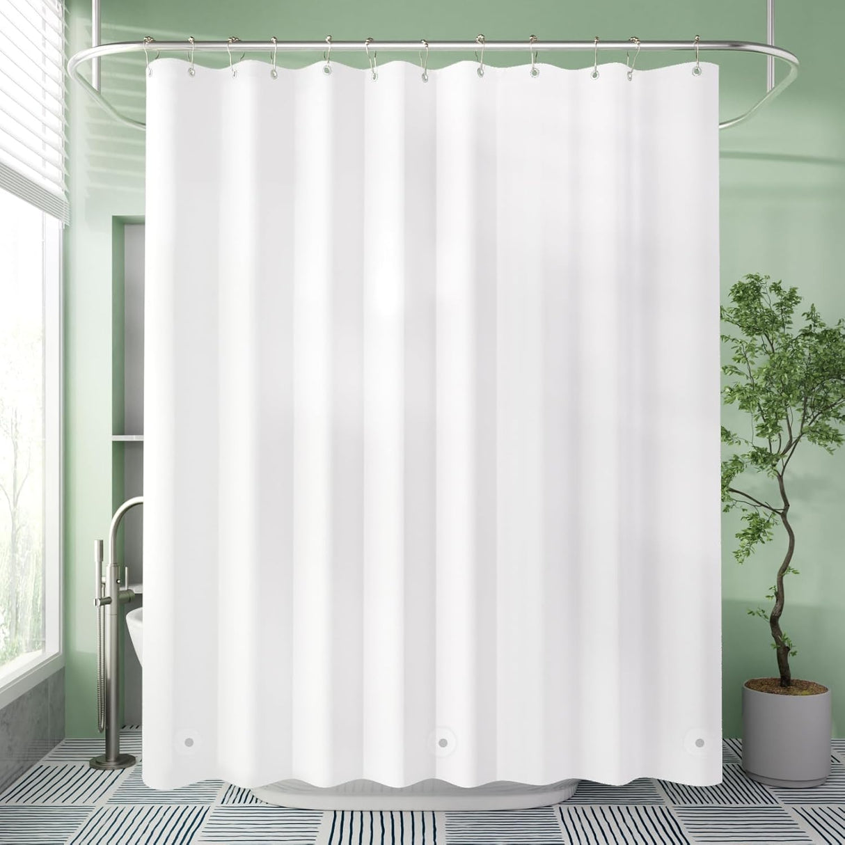 AmazerBath Lightweight PEVA Shower Curtain Liner, 3G Waterproof & Weighted in White, main product image.