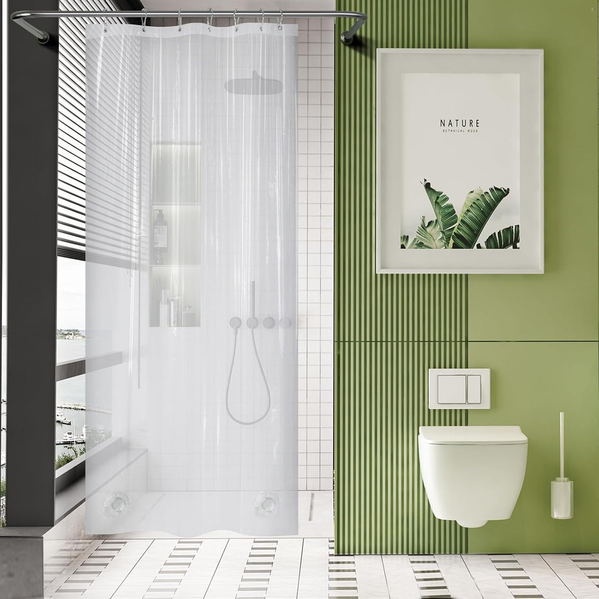 AmazerBath Heavy Duty PEVA Shower Curtain Liner, 8G Waterproof & Weighted in Clear, main product image.