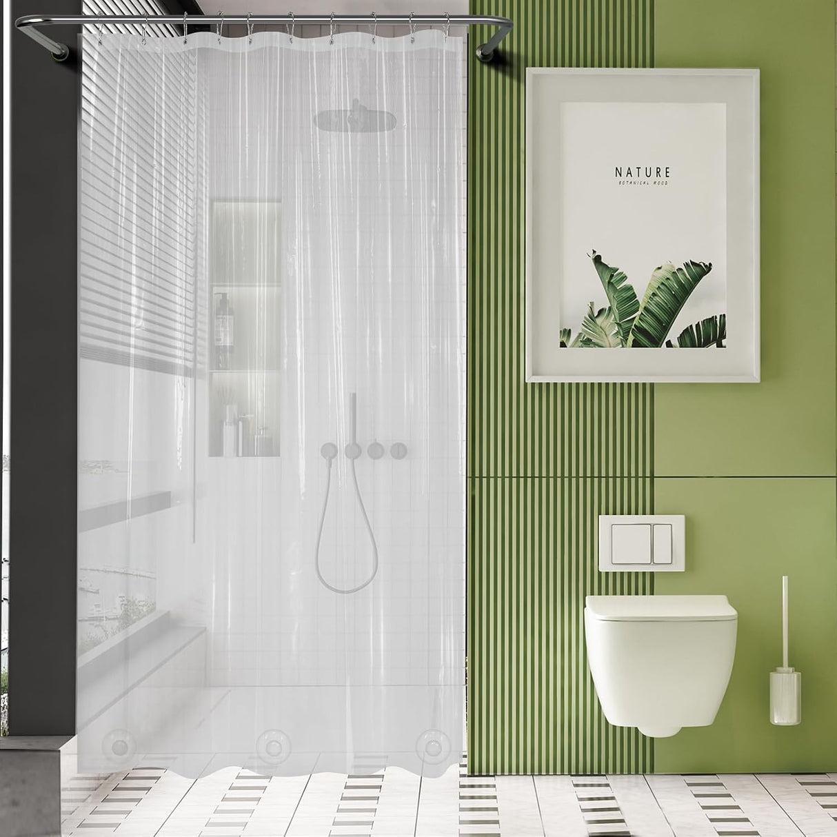 AmazerBath Heavy Duty PEVA Shower Curtain Liner, 8G Waterproof & Weighted in Clear, main product image.