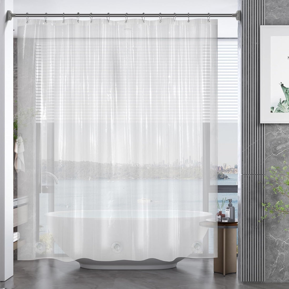 AmazerBath Heavy Duty PEVA Shower Curtain Liner, 8G Waterproof & Weighted in Clear, main product image.
