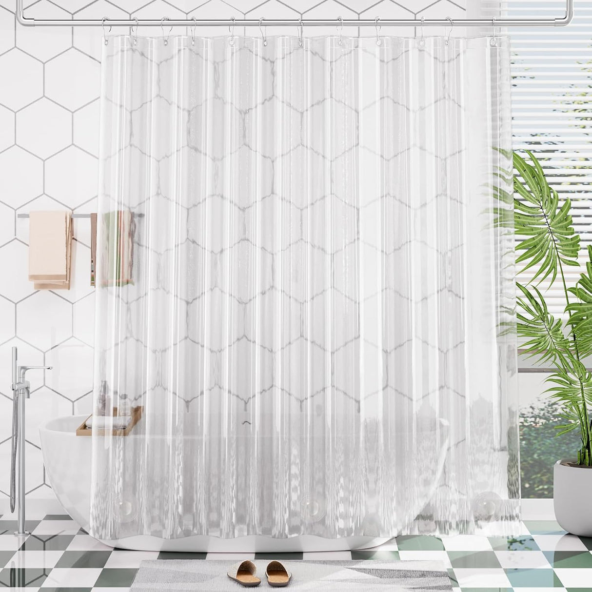 AmazerBath Heavy Duty PEVA Shower Curtain Liner, 8G Waterproof & Weighted in Clear, main product image.