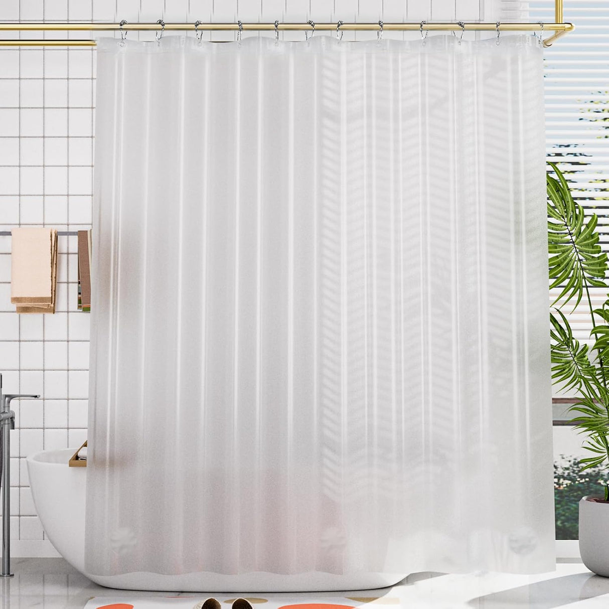 AmazerBath Heavy Duty PEVA Shower Curtain Liner, 8G Waterproof & Weighted in Frosted, main product image.