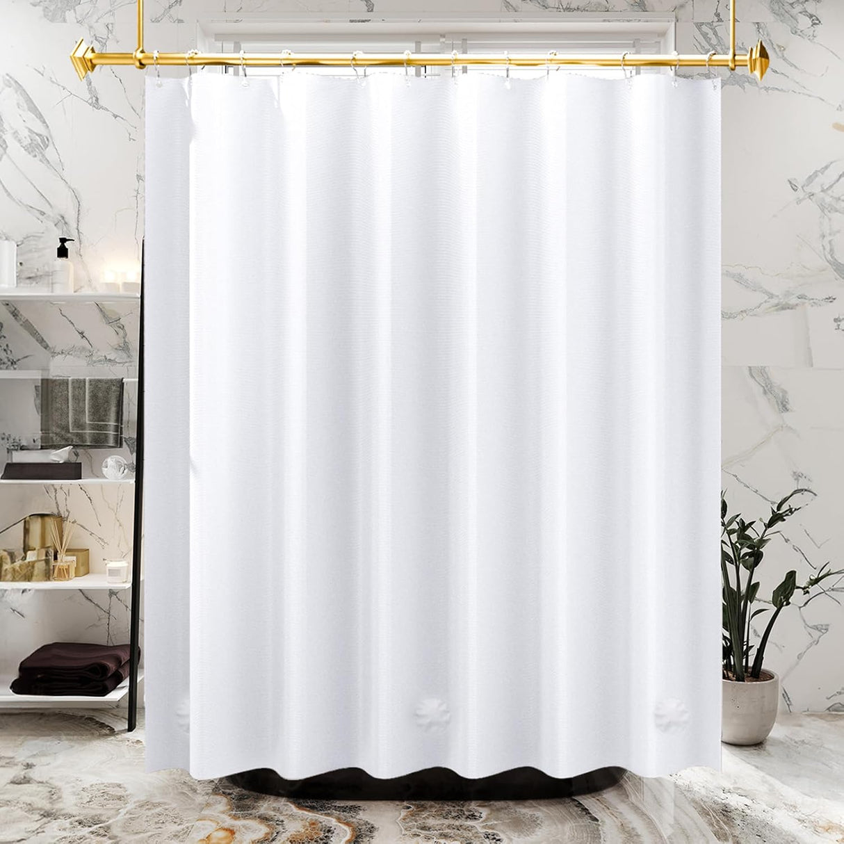 AmazerBath Heavy Duty PEVA Shower Curtain Liner, 8G Waterproof & Weighted in White, main product image.