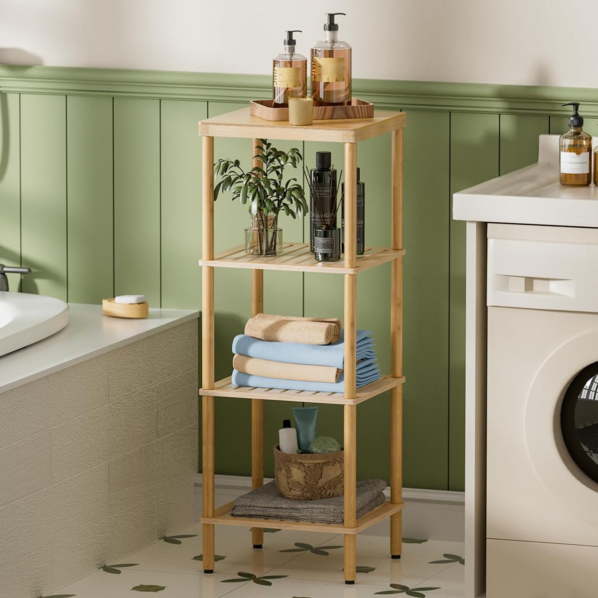 AmazerBath Natural 4-tier bamboo standing storage shelf.
