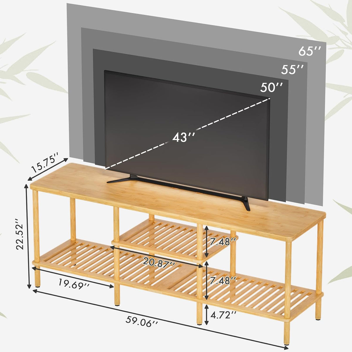 AmazerBath bamboo TV stand with 3-tier open storage, with three-tier open storage.