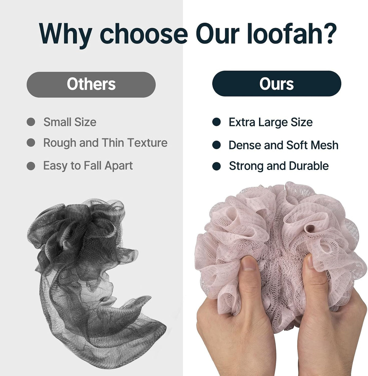 Dense, soft mesh on the Bath Sponge Shower Loofahs, Set of 3 in pink creating a rich lather.