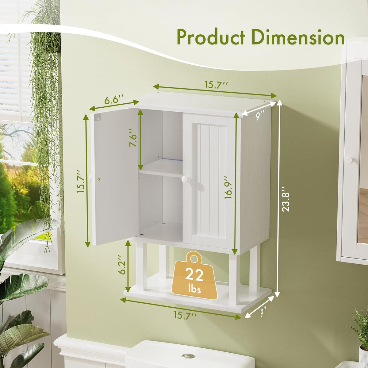 AmazerBath 15.7-inch bamboo wall cabinet dimensions: 23.8 inches high, 15.7 inches wide and 6.6 inches deep.
