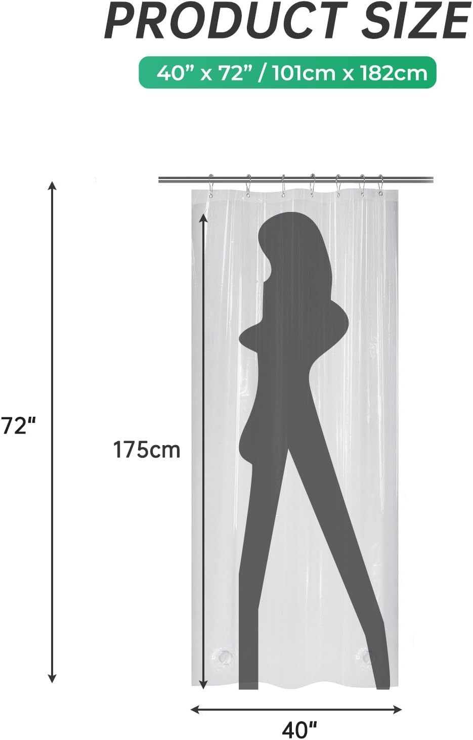 AmazerBath heavy duty 8G PEVA shower curtain liner in Clear, 40"W x 72"L, shown as a waterproof weighted liner.