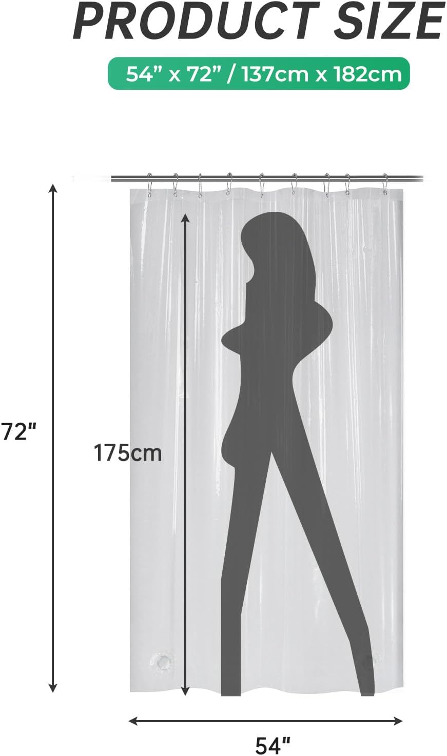 AmazerBath heavy duty 8G PEVA shower curtain liner in Clear, 54"W x 72"L, shown as a waterproof weighted liner.