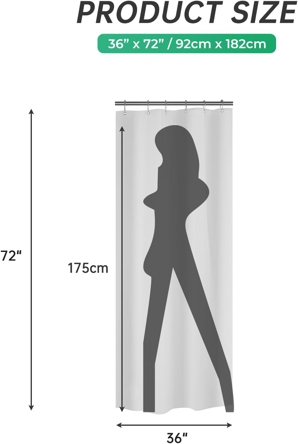 AmazerBath heavy duty 8G PEVA shower curtain liner in Frosted, 36"W x 72"L, shown as a waterproof weighted liner.