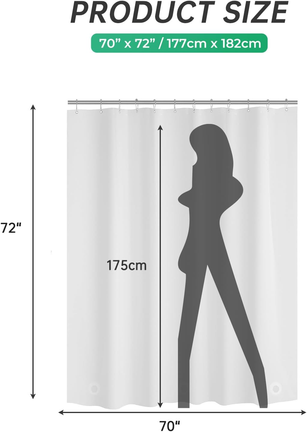 AmazerBath heavy duty 8G PEVA shower curtain liner in Frosted, 70"W x 72"L, shown as a waterproof weighted liner.