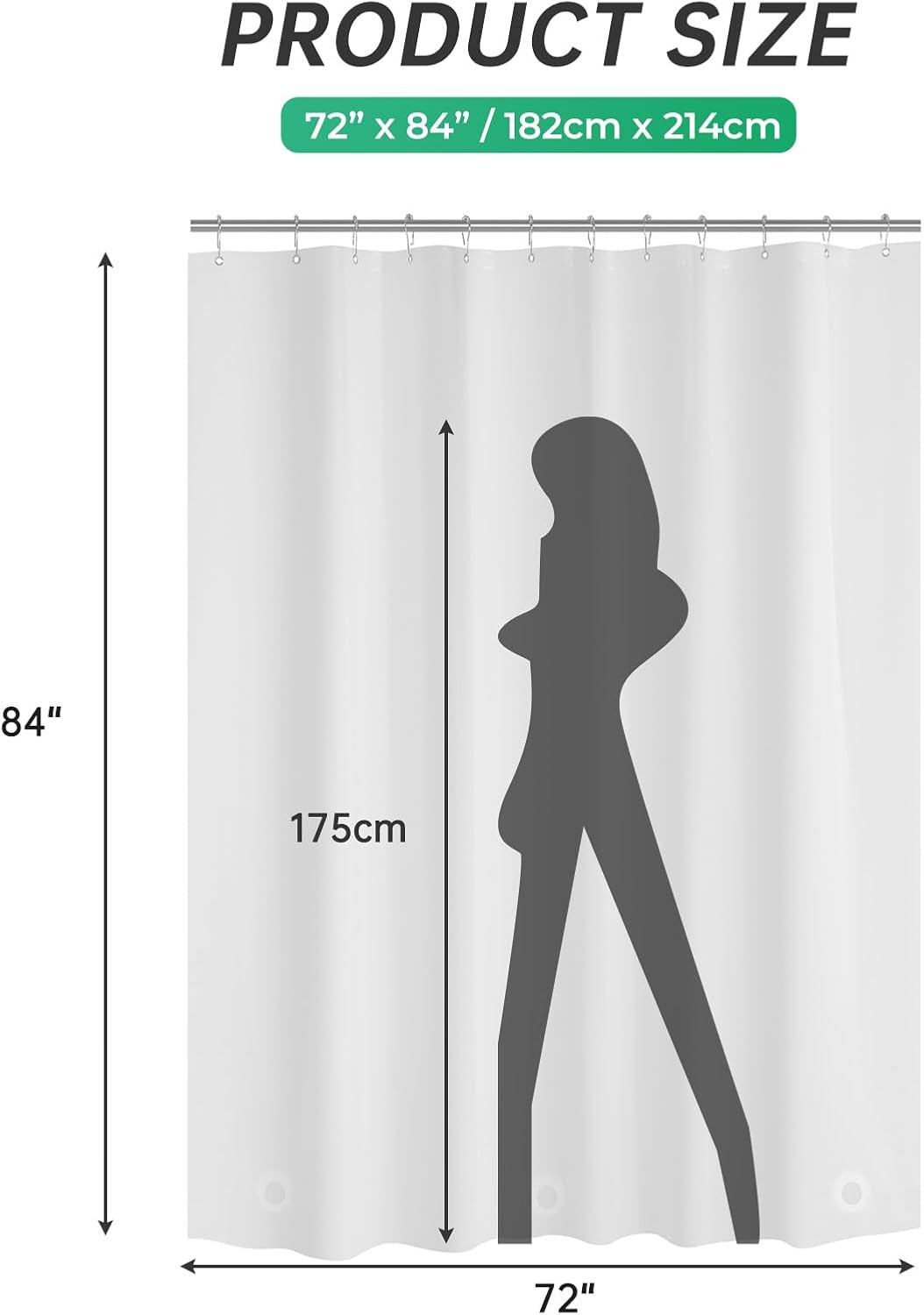 AmazerBath heavy duty 8G PEVA shower curtain liner in Frosted, 72"W x 84"L, shown as a waterproof weighted liner.