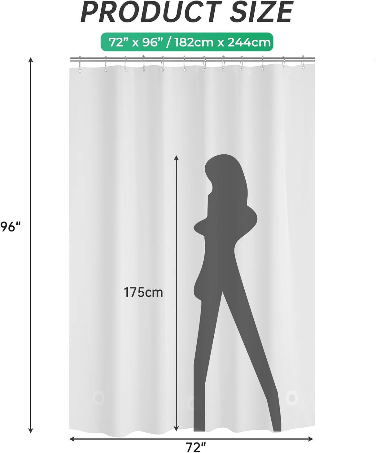 AmazerBath heavy duty 8G PEVA shower curtain liner in Frosted, 72"W x 96"L, shown as a waterproof weighted liner.