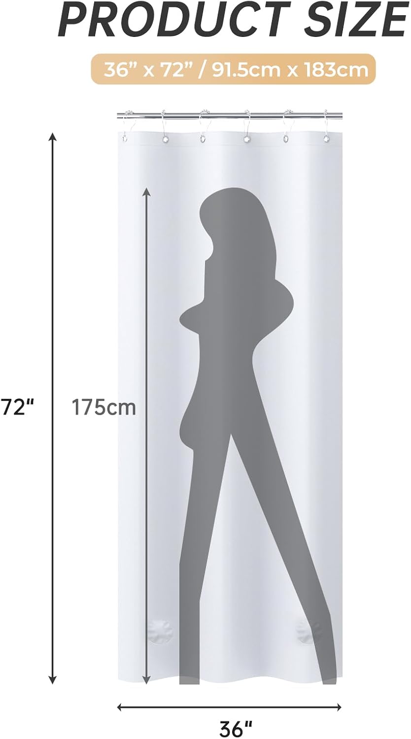 AmazerBath heavy duty 8G PEVA shower curtain liner in White, 36"W x 72"L, shown as a waterproof weighted liner.
