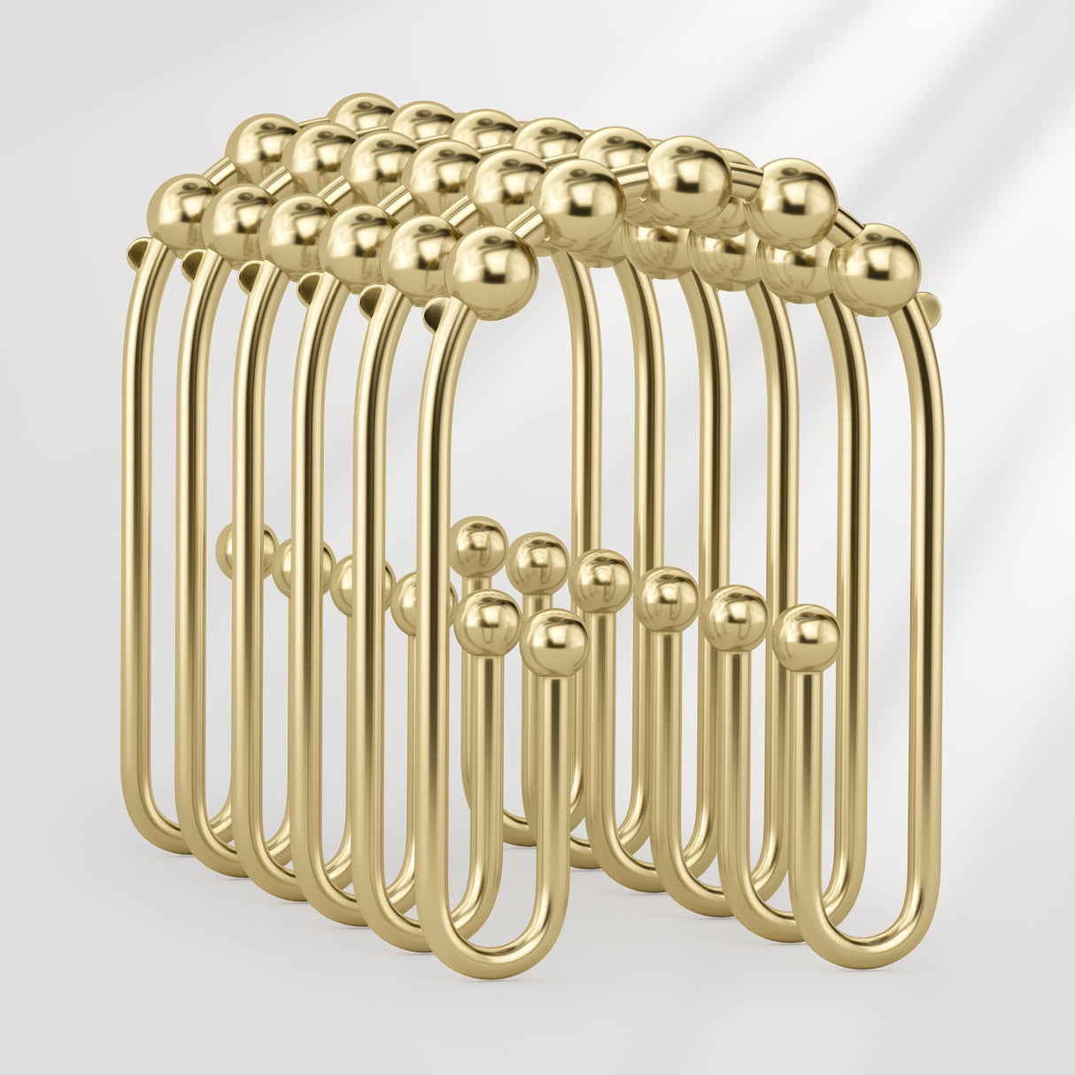 AmazerBath set of 12 gold ball-bearing U-shaped double shower curtain hooks for hanging a curtain and liner.