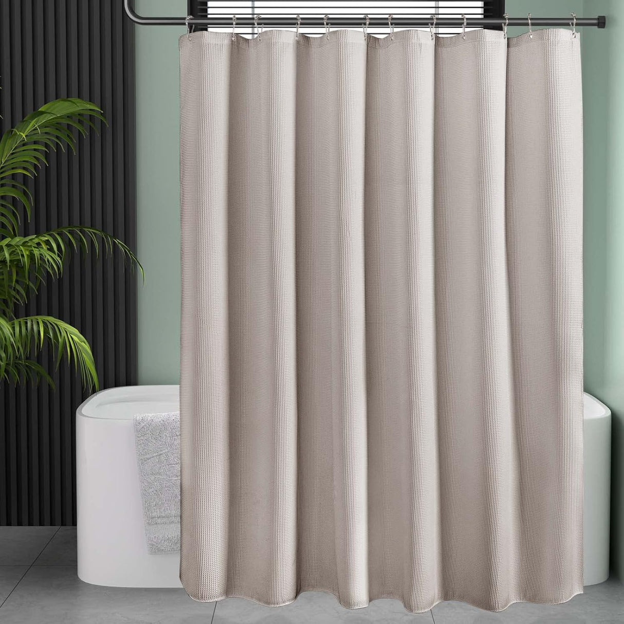 AmazerBath Waffle Shower Curtain, 240 GSM Hotel Style in Khaki, shown as the main product image for bathroom use.