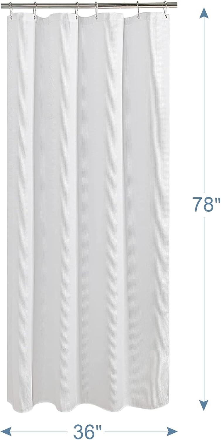 AmazerBath Waffle Shower Curtain, 240 GSM Hotel Style in Shiny White, shown as the main product image for bathroom use.