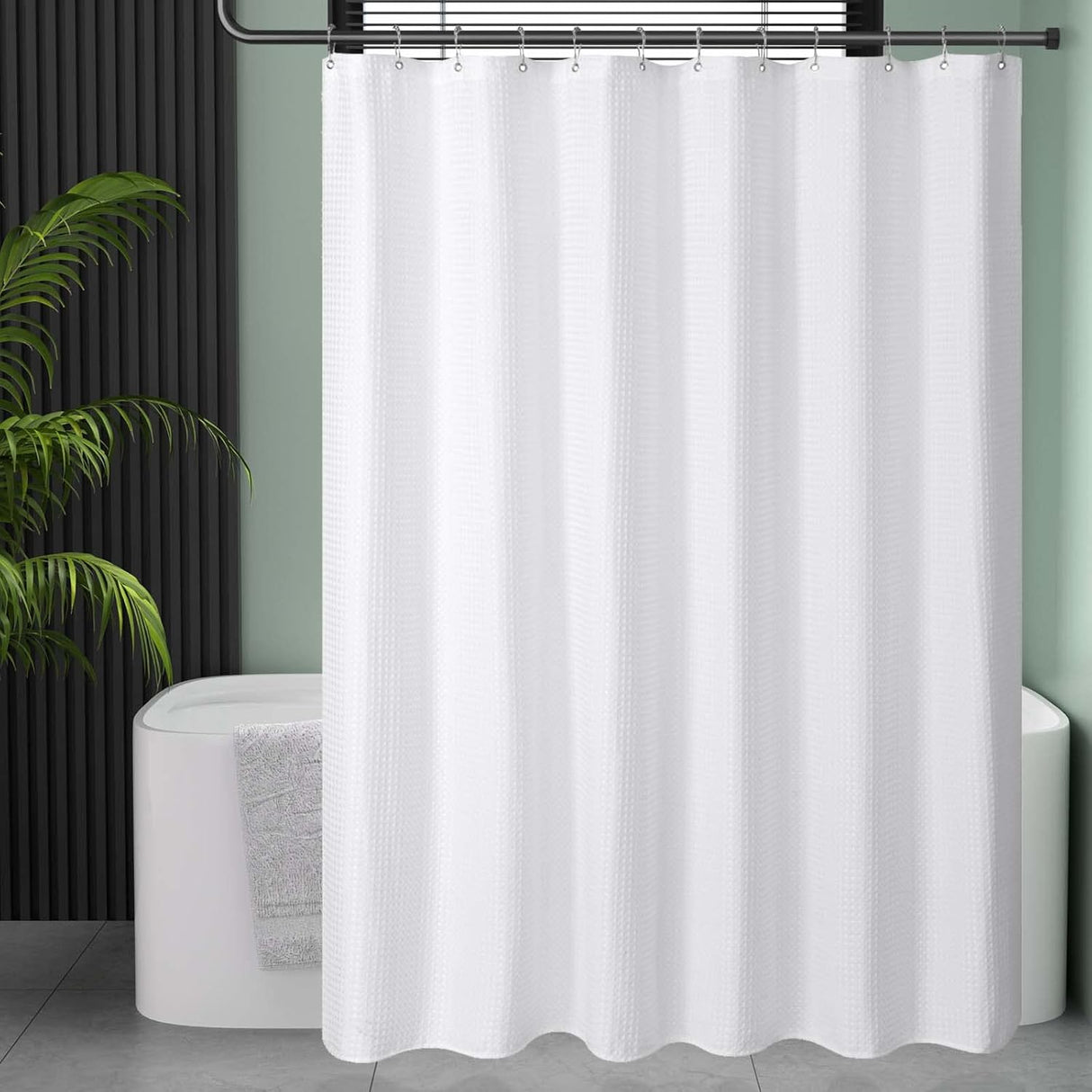 AmazerBath Waffle Shower Curtain, 240 GSM Hotel Style in Shiny White, shown as the main product image for bathroom use.