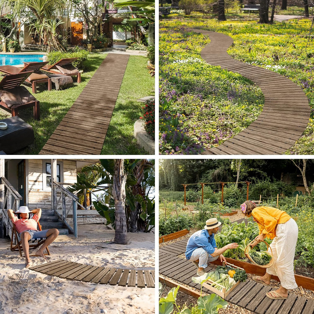 AmazerBath Wooden Garden Pathway, Curved Walkway in Brown, detail image showing product design and key features.