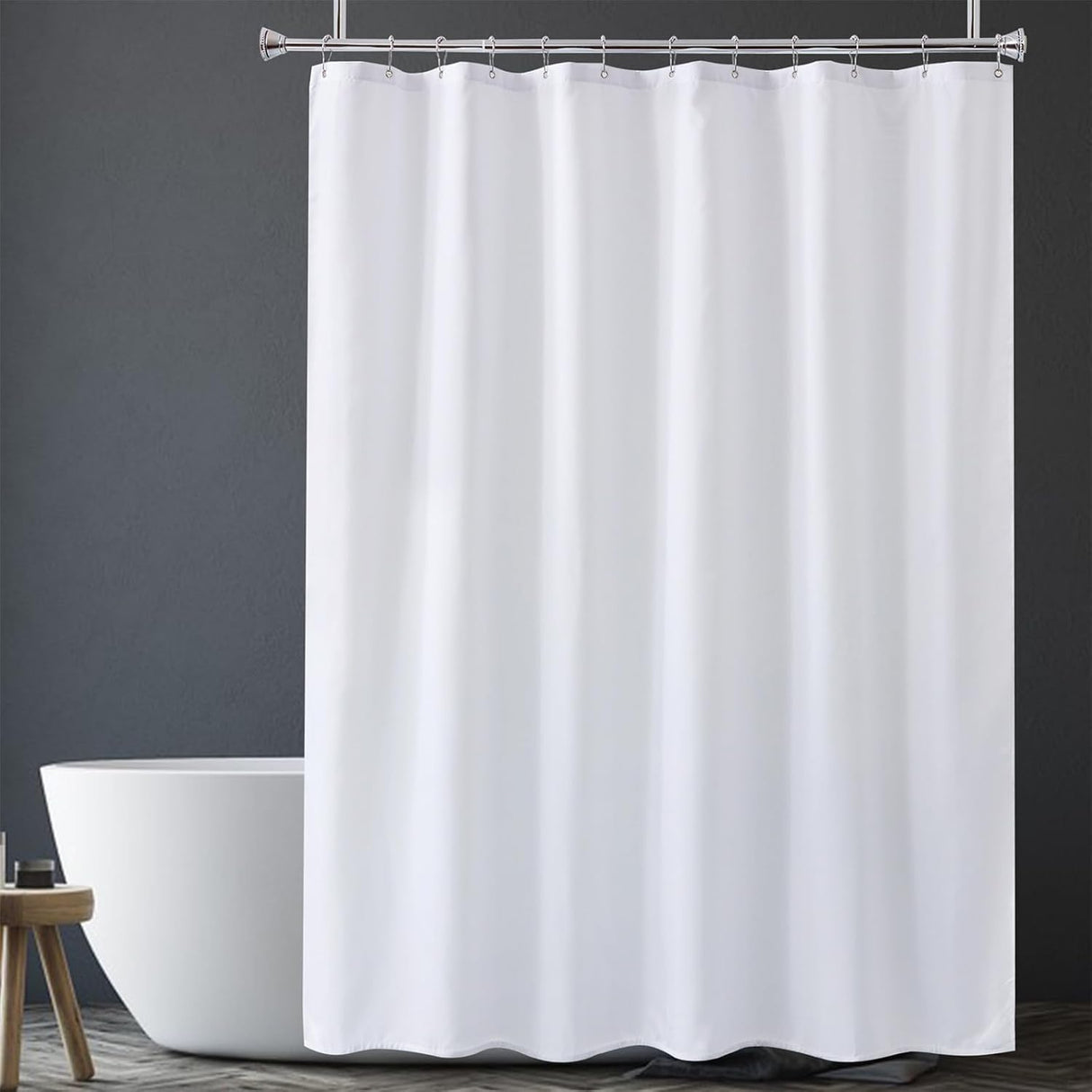 AmazerBath Waterproof Fabric Shower Curtain Liner, 120 GSM & Machine Washable in White, main product image.