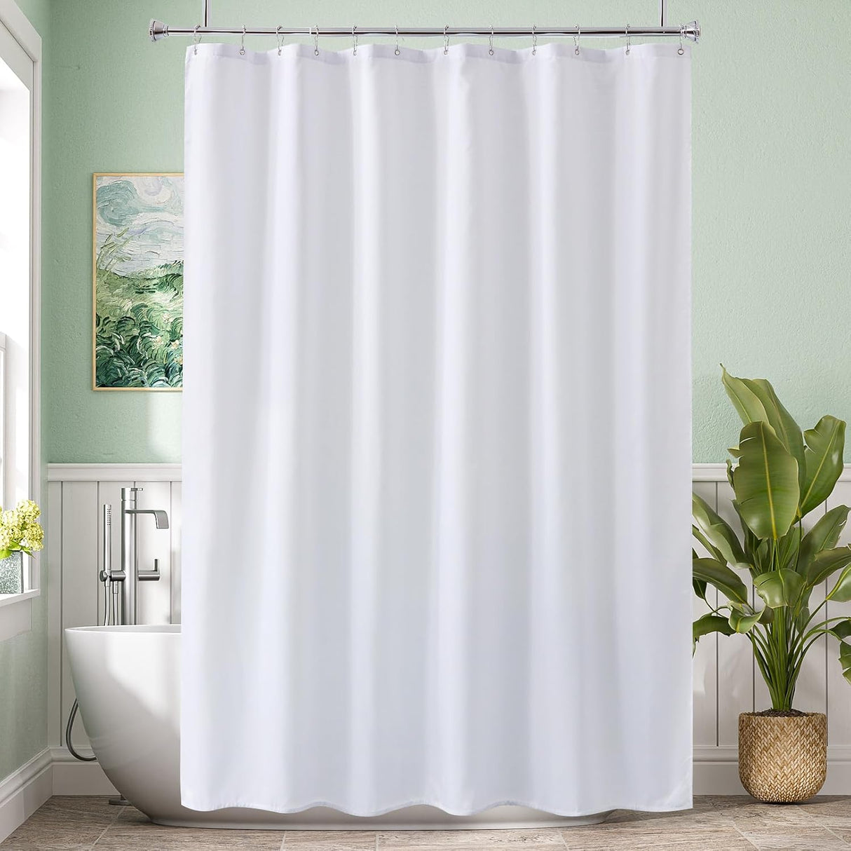 AmazerBath Waterproof Fabric Shower Curtain Liner, 120 GSM & Machine Washable in White, main product image.