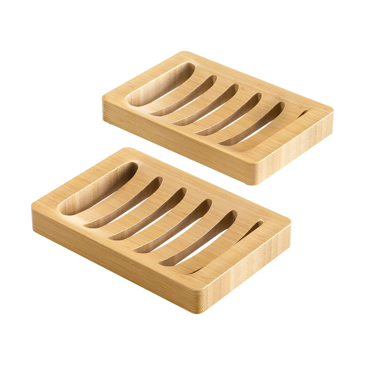 Two bamboo wooden soap dishes on a white background