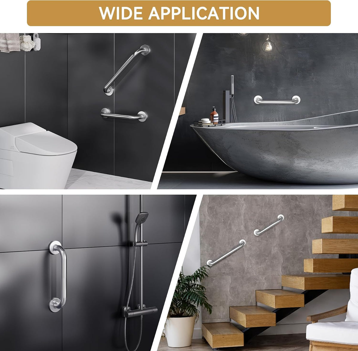 AmazerBath brushed nickel stainless steel grab bar highlights its textured, moisture-resistant grip in the 16 x 1-inch size.