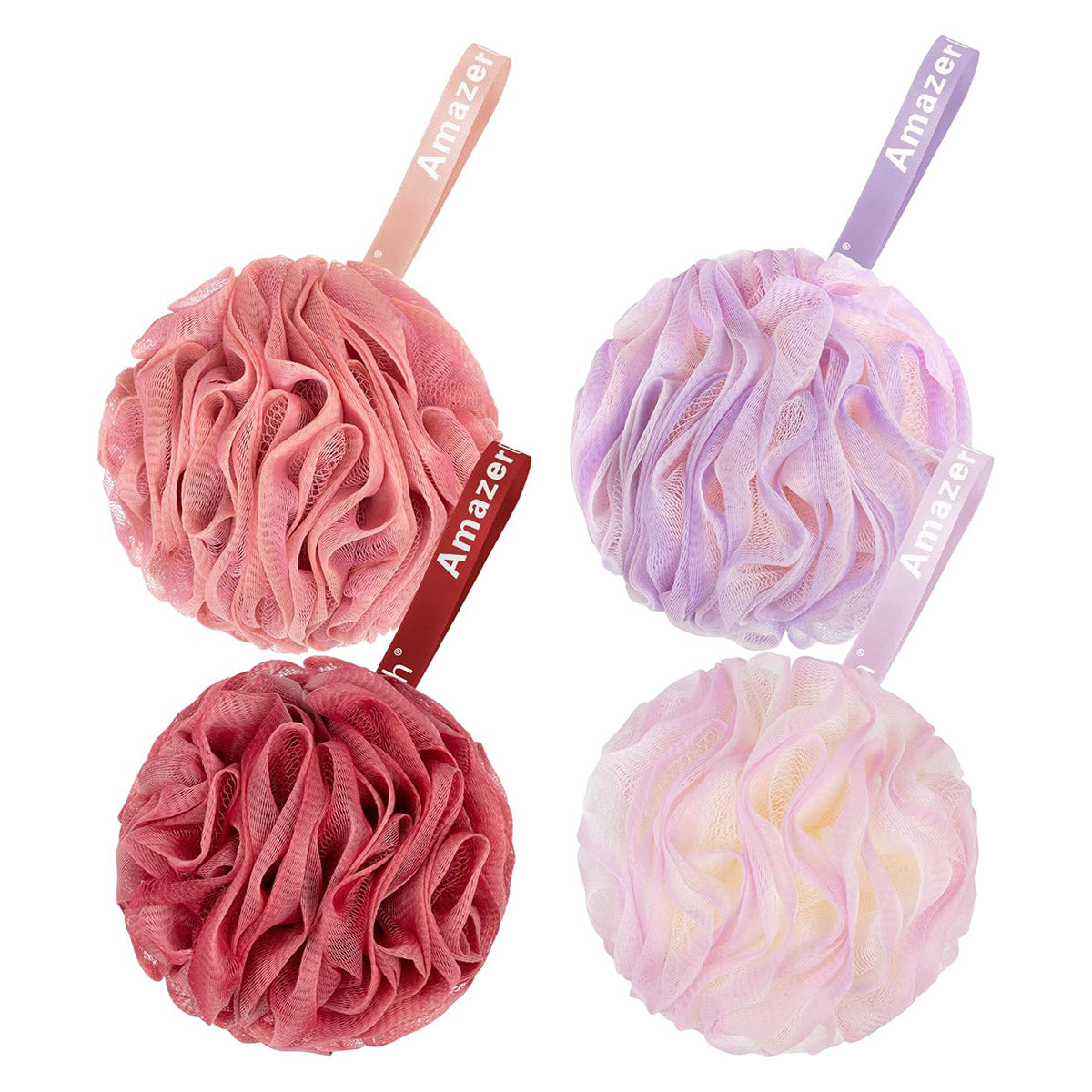 AmazerBath Colorful Bath Shower Loofah Sponge, Set of 4