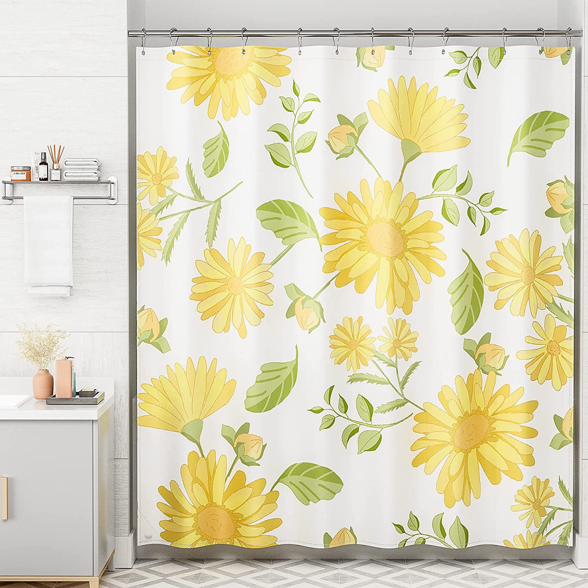 Floral Pattern Shower Curtain Yellow