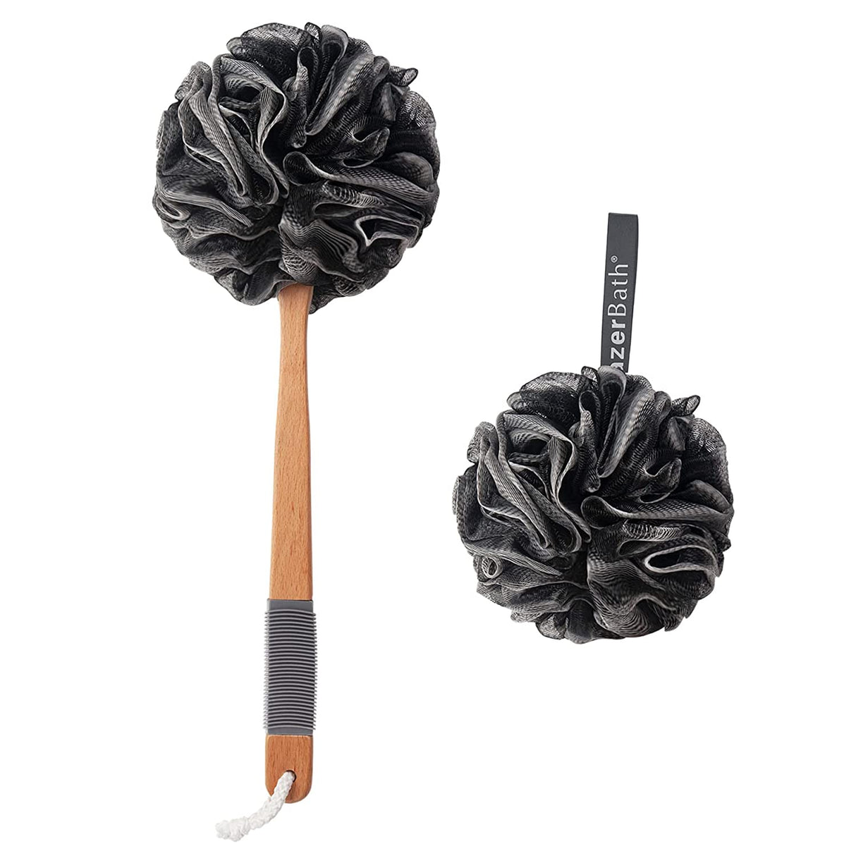 Shower Sponge Back Scrubber with Long Wooden Handle