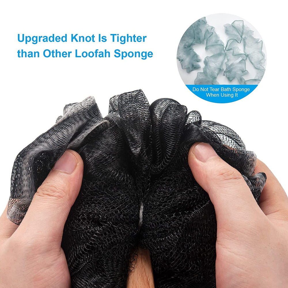 Shower Sponge Back Scrubber with Long Wooden Handle