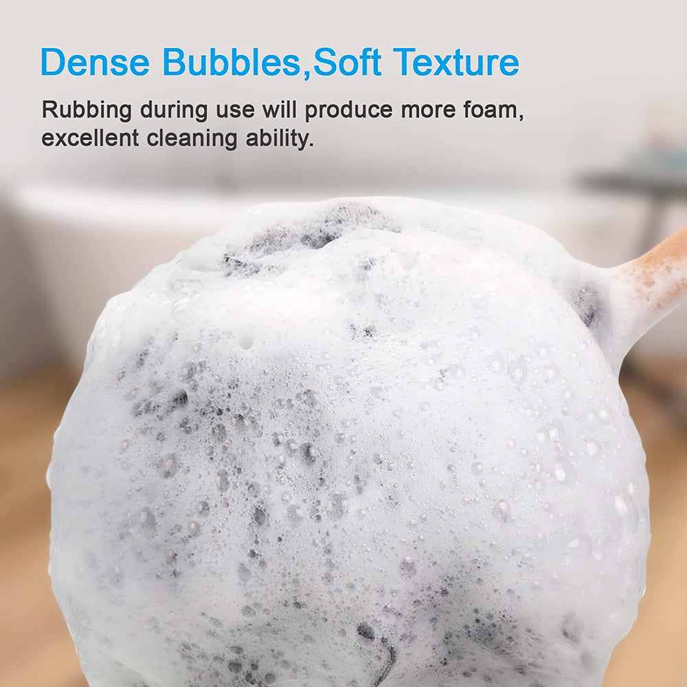 Shower Sponge Back Scrubber with Long Wooden Handle